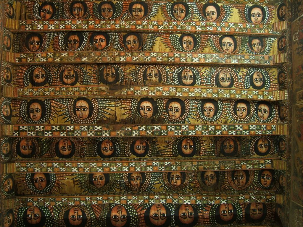 The painted angels on the ceiling of Debre Berhan Selassie, Gondar