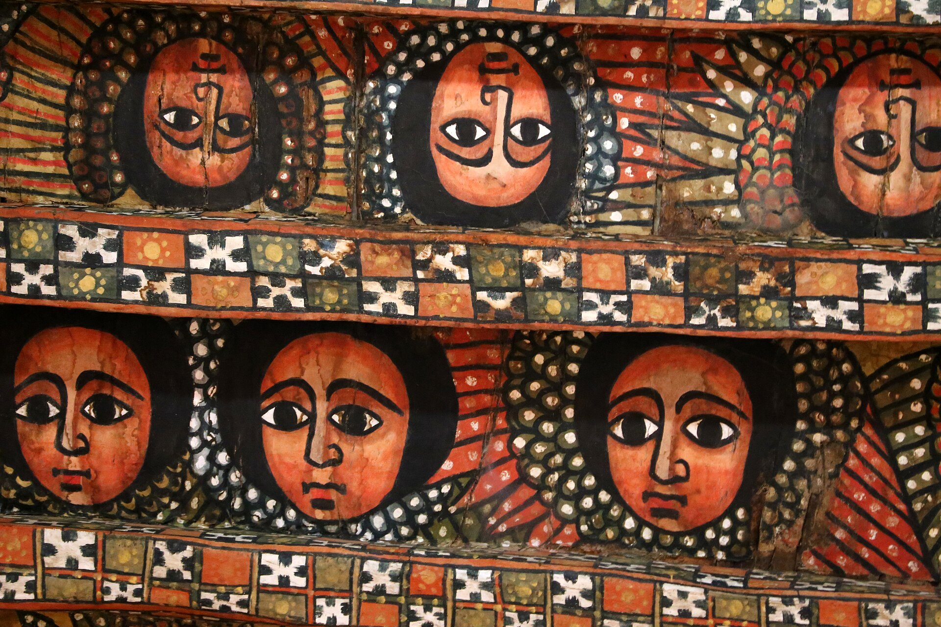 Ceiling of Debre Berhan Selassie church covered in painted angel faces
