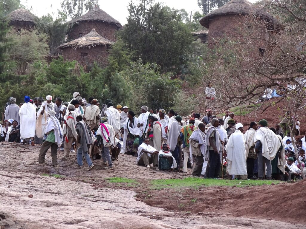 Pilgrims gathering at the rock churches of Lalibela