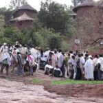 Pilgrims gathering at the rock churches of Lalibela